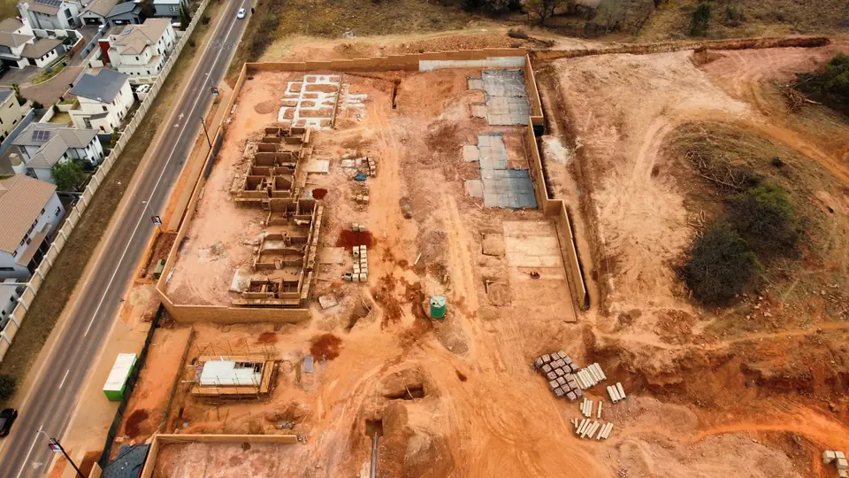 Aerial view along Ajax Avenue showing Phase 1 construction progress at iQ Bronberg