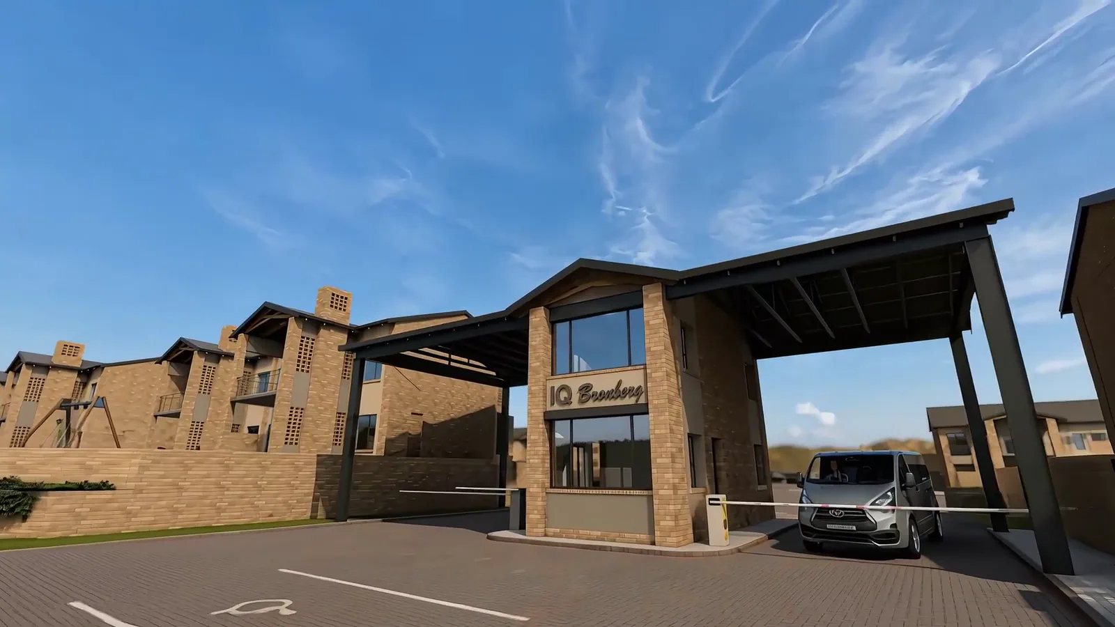 Gatehouse entrance with SUV